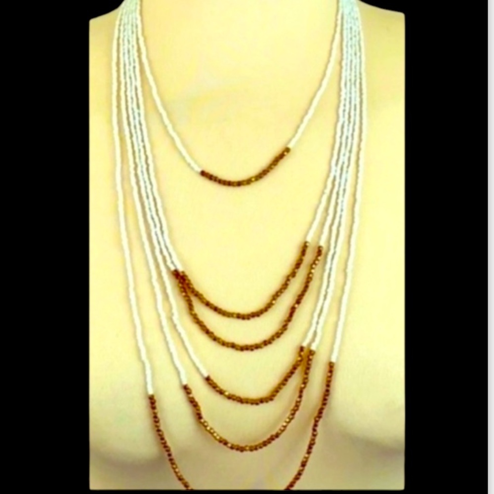HAWAIIAN Pearls & Gold Beaded 6 Tiered Beautiful Layered Necklace Made i… - Picture 3 of 8